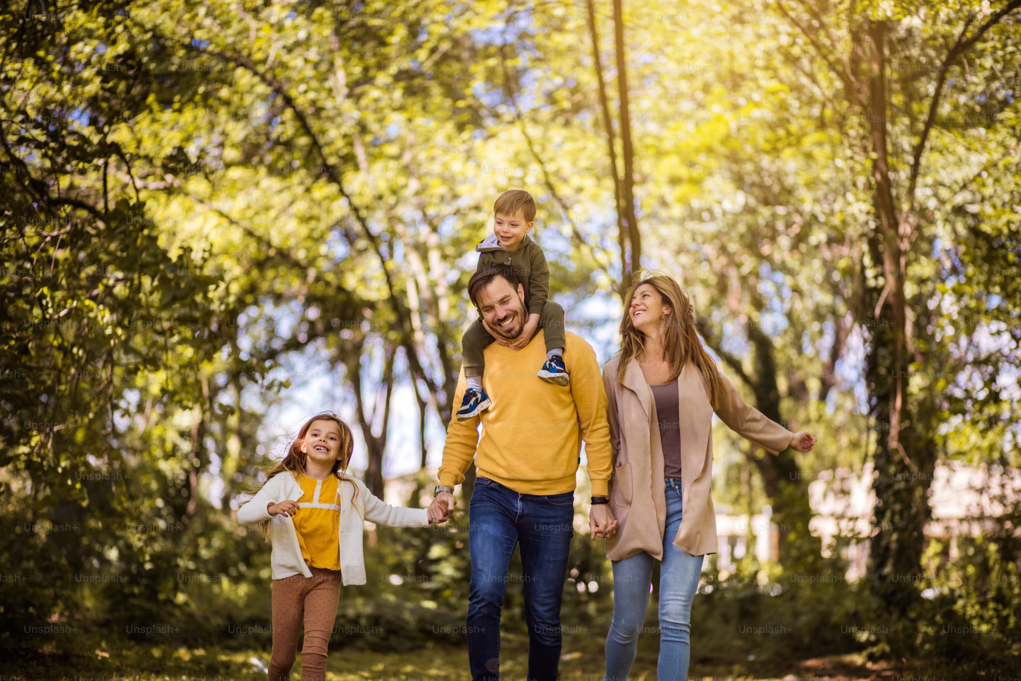 Happy family walking together
